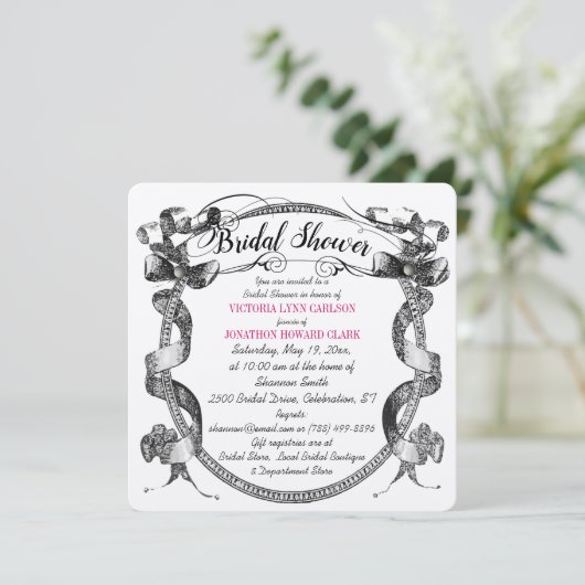 Roze Bloei Lettertype Bruiloftfeest Kaart (Staand voorkant)