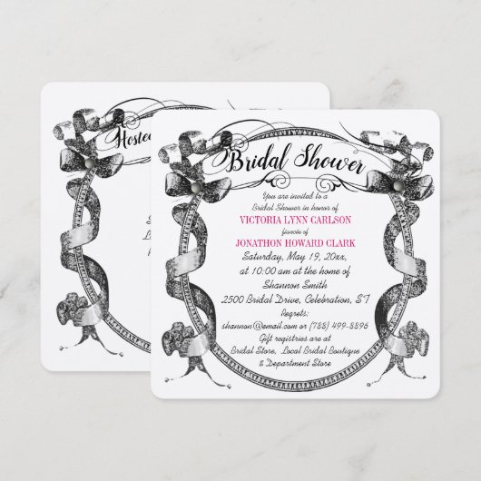 Roze Bloei Lettertype Bruiloftfeest Kaart (Voorkant / Achterkant)