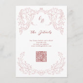 Roze Bloei Monogram Trouwdetails Informatiekaartje (Voorkant)