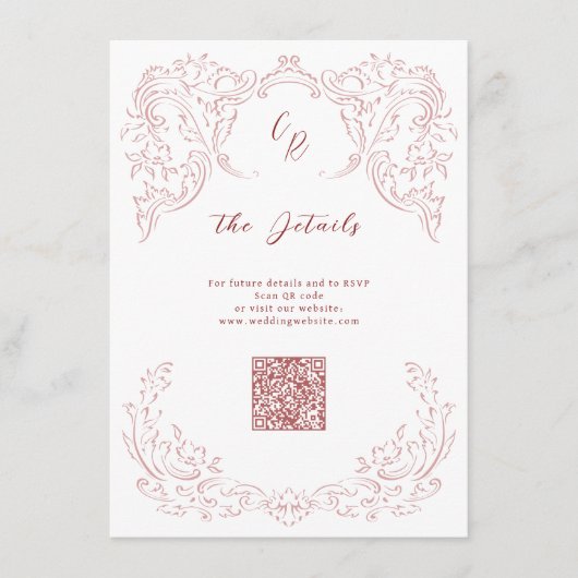 Roze  Bloei Monogram Trouwdetails Informatiekaartje (Voorkant)