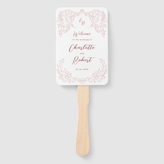 Roze  Bloei Monogram Trouwprogramma Handwaaier (Voorkant)