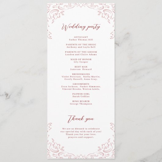 Roze Bloei Monogram Trouwprogramma Menu (Achterkant)