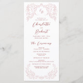 Roze  Bloei Monogram Trouwprogramma Menu (Voorkant)