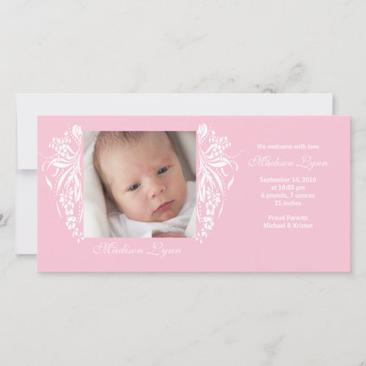 Roze Bloei Nieuwe Baby Geboorte Aankondiging (Voorkant)