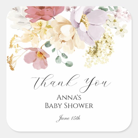 Roze bloei-tag vierkante sticker (Voorkant)