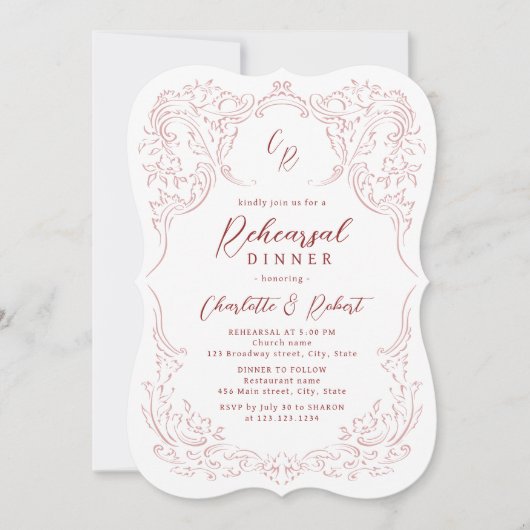 Roze  bloeien Monogram repetitie diner Kaart (Voorkant)