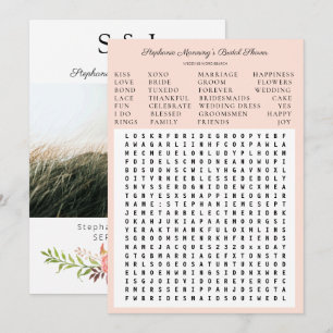 Roze bloeiend Floral Vrijgezellenfeest Word Search Kaart