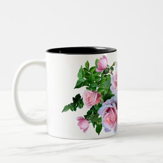 Roze bloeiend Roos Tweekleurige Koffiemok (Links)