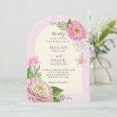 Roze bloeiende bloem bruiloft kaart (Staand voorkant)