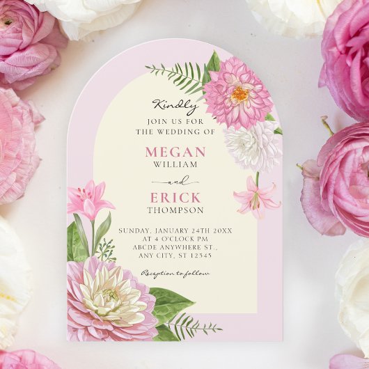 Roze bloeiende bloem bruiloft kaart