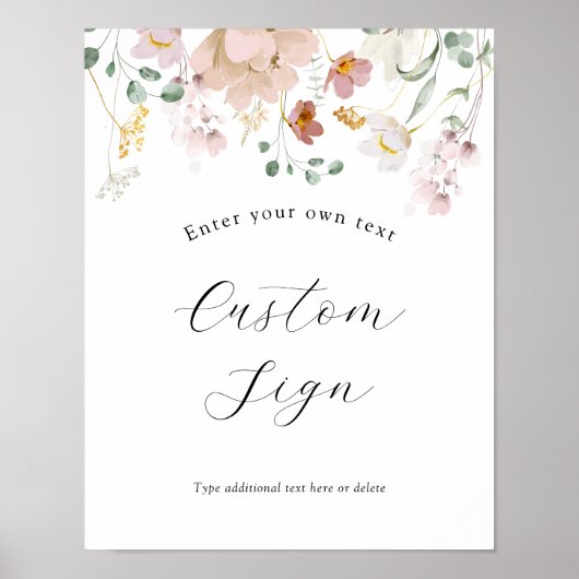 Roze bloeiende bloemen Aangepaste tekstetiket Poster (Voorkant)