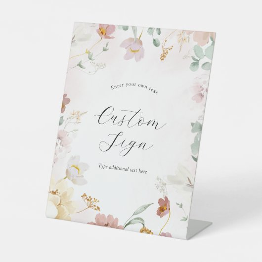 Roze bloeiende bloemen Aangepaste tekstetiket Reclamebord Met Voetstuk (Voorkant)