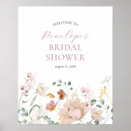 Roze Bloeiende Bloemen Bruidsfeest Welkomstbord Poster