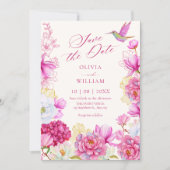 Roze bloeiende bloemen bruiloft save the date (Voorkant)