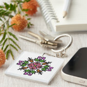 Roze bloeiende bloemen sleutelhanger (Voorkant Rechts)