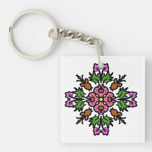 Roze bloeiende bloemen sleutelhanger (Voorkant)