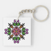 Roze bloeiende bloemen sleutelhanger (Achterkant)