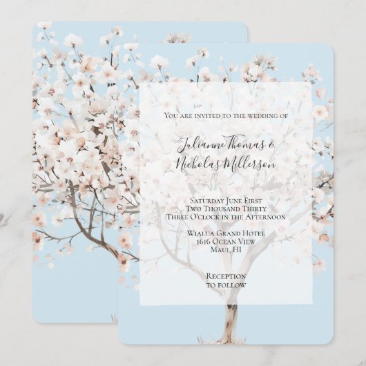  roze bloeiende boom bruiloft kaart (Voorkant / Achterkant)