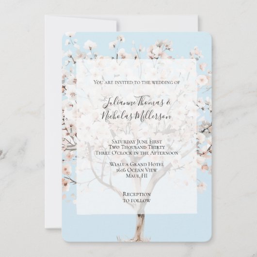  roze bloeiende boom bruiloft kaart (Voorkant)