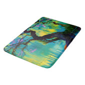 Roze Bloeiende Boom over turquoise Water Badmat (Gekanteld)