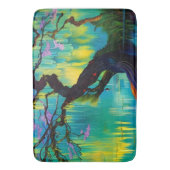 Roze Bloeiende Boom over turquoise Water Badmat (Voorkant Verticaal)