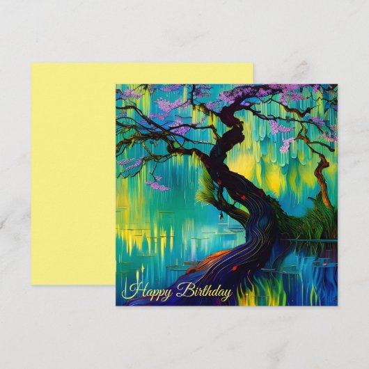 Roze Bloeiende Boom Over Water Verjaardag (Voorkant / Achterkant)