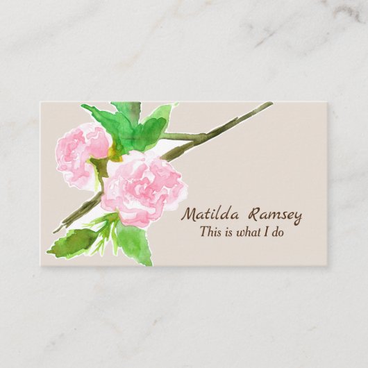 Roze Bloeiende Boom Waterverf Botanisch Visitekaartje (Voorkant)