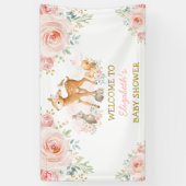 Roze Bloeiende Bos Herten Konijn Welkom Baby Spandoek (Verticaal)