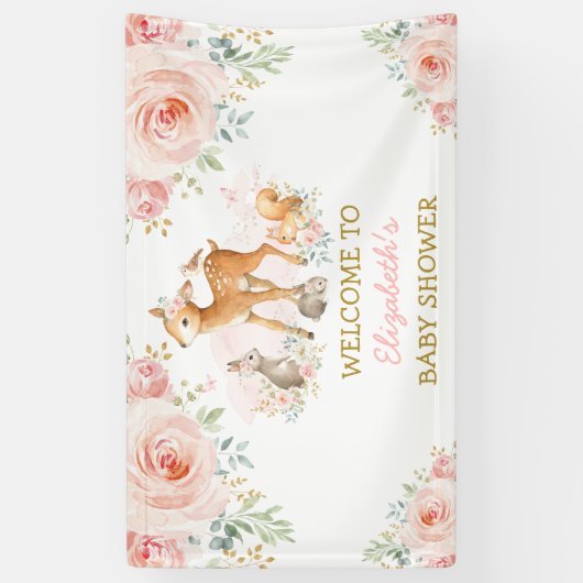 Roze Bloeiende Bos Herten Konijn Welkom Baby Spandoek (Verticaal)