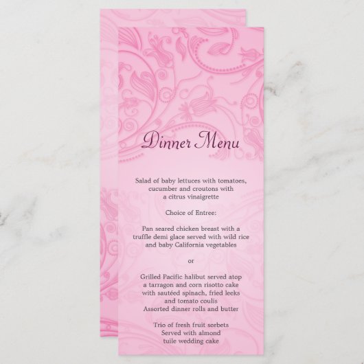 Roze Bloeiende Bruiloft Menu (Voorkant / Achterkant)