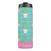 roze bloeiende cactus en strips | Monogram Thermosbeker (Voorkant)