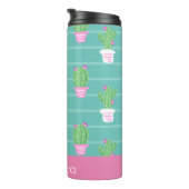  roze bloeiende cactus en strips | Monogram Thermosbeker (Geroteerd rechts)