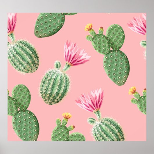 Roze bloeiende cactus lichte achtergrond poster (Voorkant)