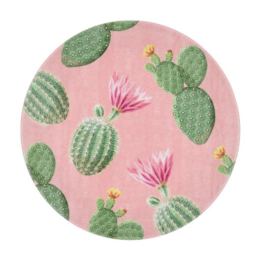 Roze bloeiende cactus lichte achtergrond snijplank (Voorkant)