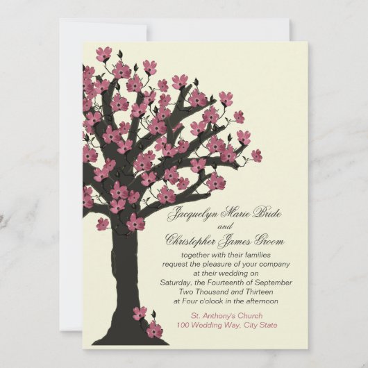 Roze Bloeiende Dogwood Tree Wedding Kaart (Voorkant)