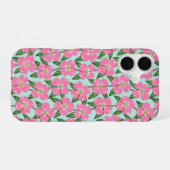 Roze Bloeiende Hondshout Lijn Tekening Bloemen op iPhone 16 Hoesje (Achterkant horizontaal)