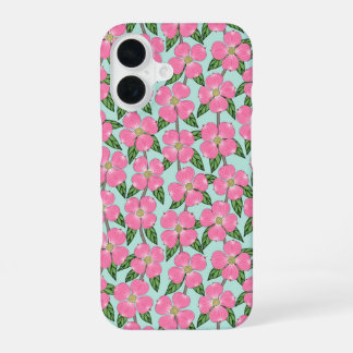 Roze Bloeiende Hondshout Lijn Tekening Bloemen op iPhone 16 Hoesje