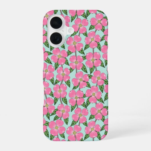 Roze Bloeiende Hondshout Lijn Tekening Bloemen op iPhone 16 Hoesje (Achterkant)
