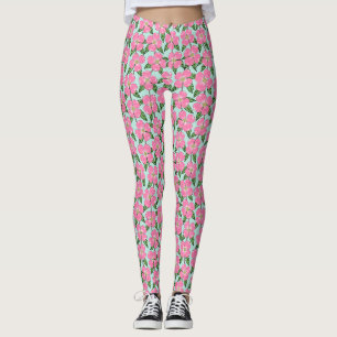 Roze Bloeiende Hondshout Lijn Tekening Bloemen op Leggings