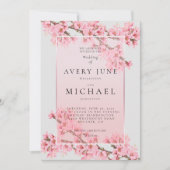 Roze bloeiende kersenbloesem bruiloft kaart (Voorkant)