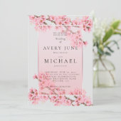 Roze bloeiende kersenbloesem bruiloft kaart (Staand voorkant)