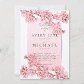 Roze bloeiende kersenbloesem lente trouwfeest kaart (Voorkant)