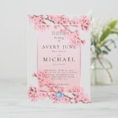 Roze bloeiende kersenbloesem trouwkaart kaart (Staand voorkant)