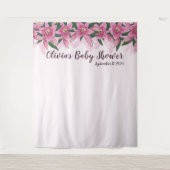 Roze Bloeiende Lelies Top Line Baby shower Achterg Wandkleed (Voorkant)