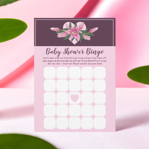 Roze Bloeiende Lily Baby shower Bingo Game Kaart
