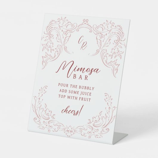 Roze  Bloeiende Monogram Mimosa Bar Reclamebord Met Voetstuk (Voorkant)