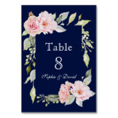 Roze Bloeiende Navyblauwe Bloemen Bruiloft Kaart (Achterkant)