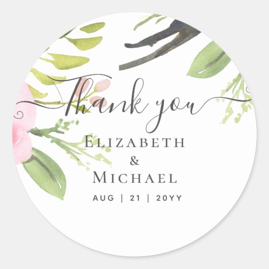 Roze bloeiende Olijfbruiloft Dank je wel Ronde Sticker (Voorkant)