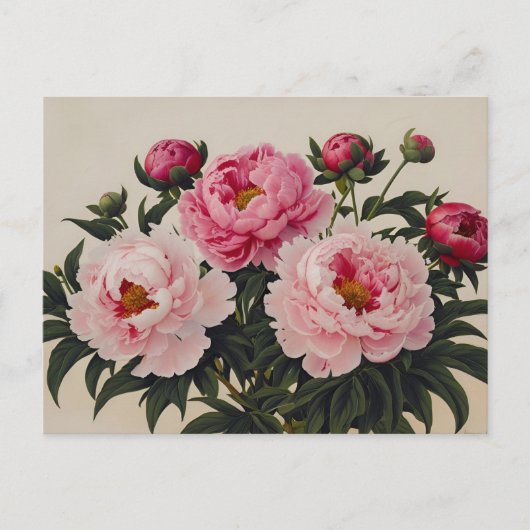 Roze bloeiende pioen bloemenboeket  briefkaart (Voorkant)