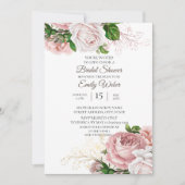 Roze bloeiende rozen bruidsdouche kaart (Voorkant)